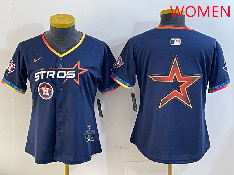 Women Houston Astros Blank Drak Blue Fourth generation Joint Name 2025 Nike MLB Jersey style 9